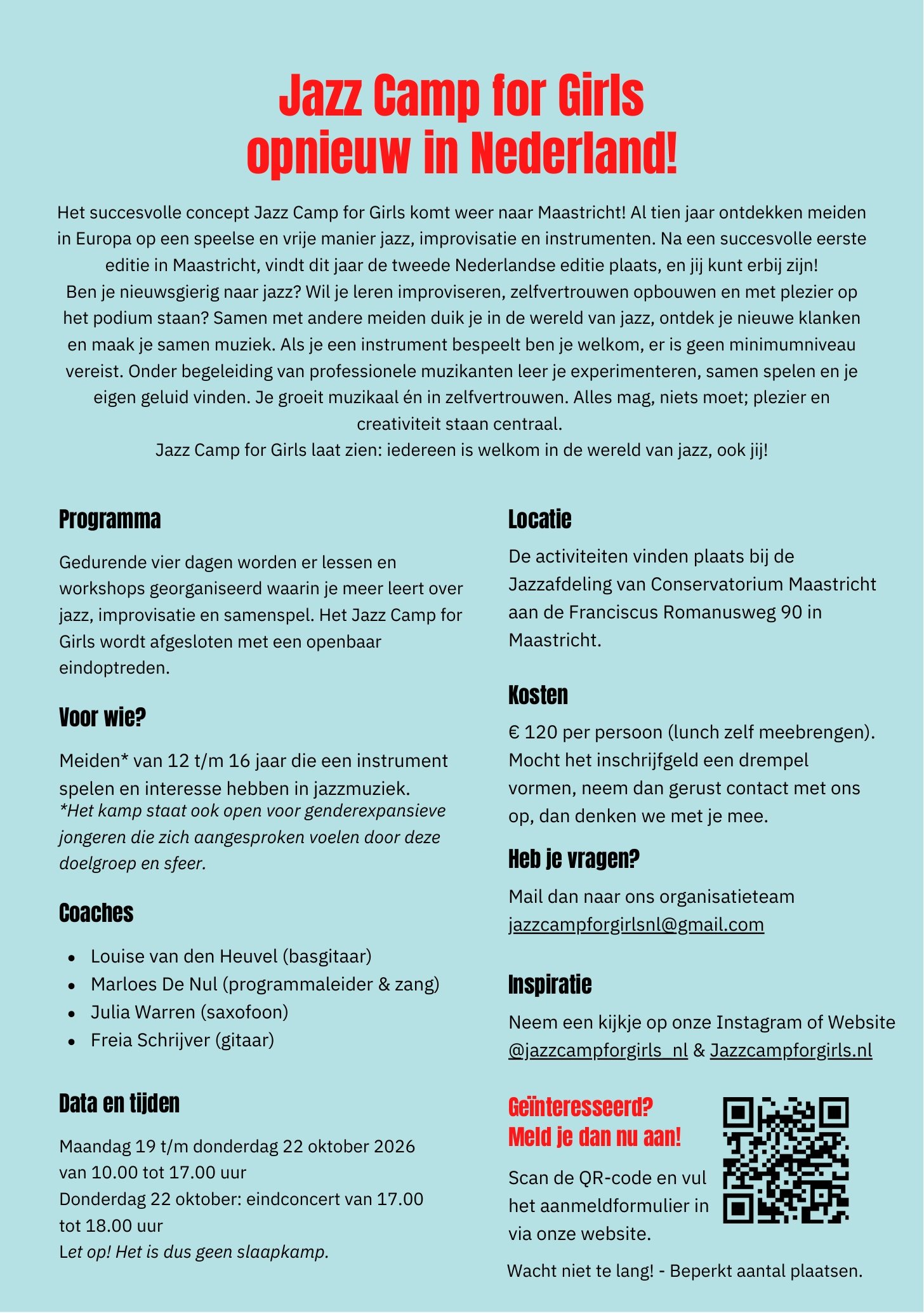 Jazz Camp for Girls returns to Maastricht